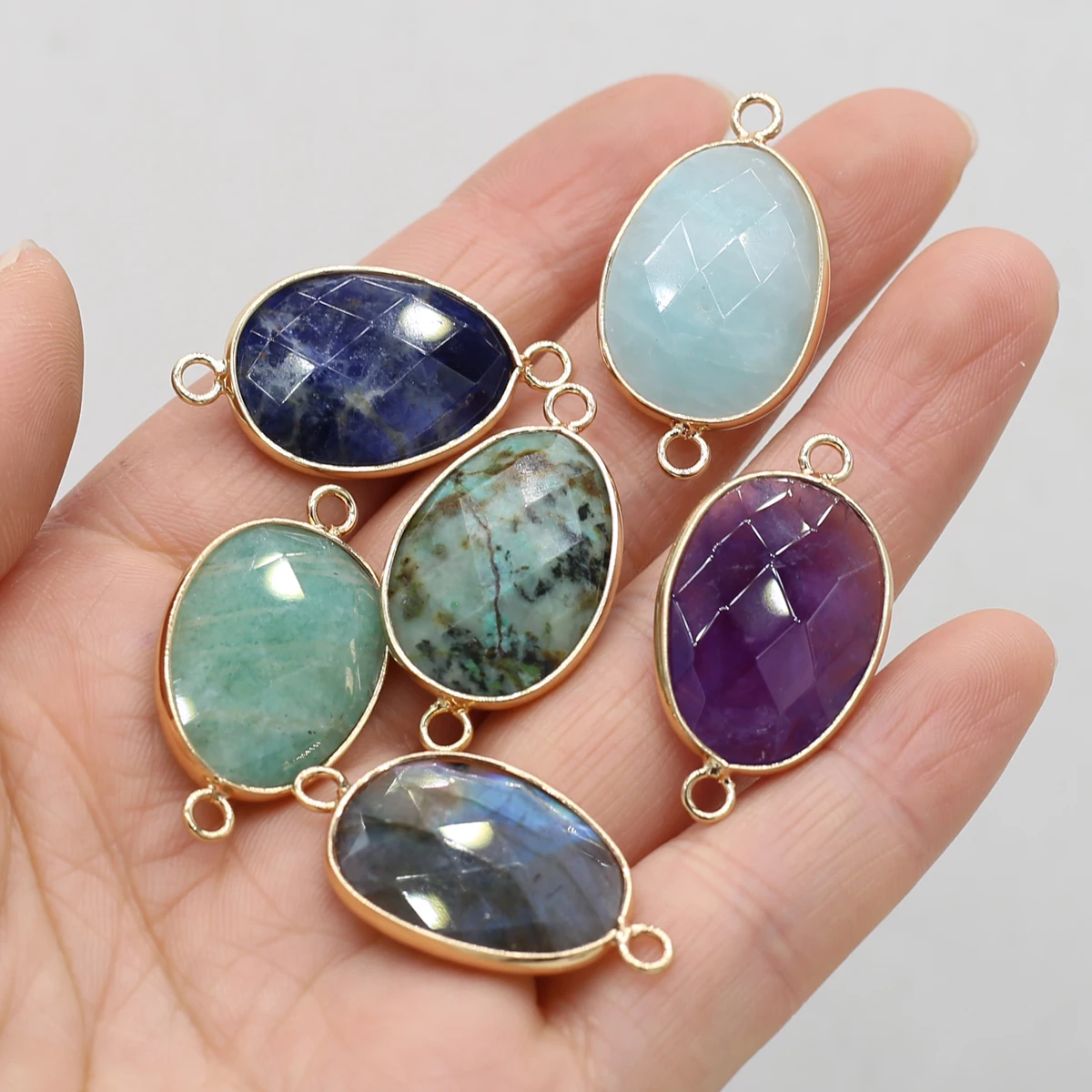 

Natural Stone Pendants Gold plated Lapis lazuli Double Hole Connectors for Jewelry Making Diy Women Necklaces Supplies