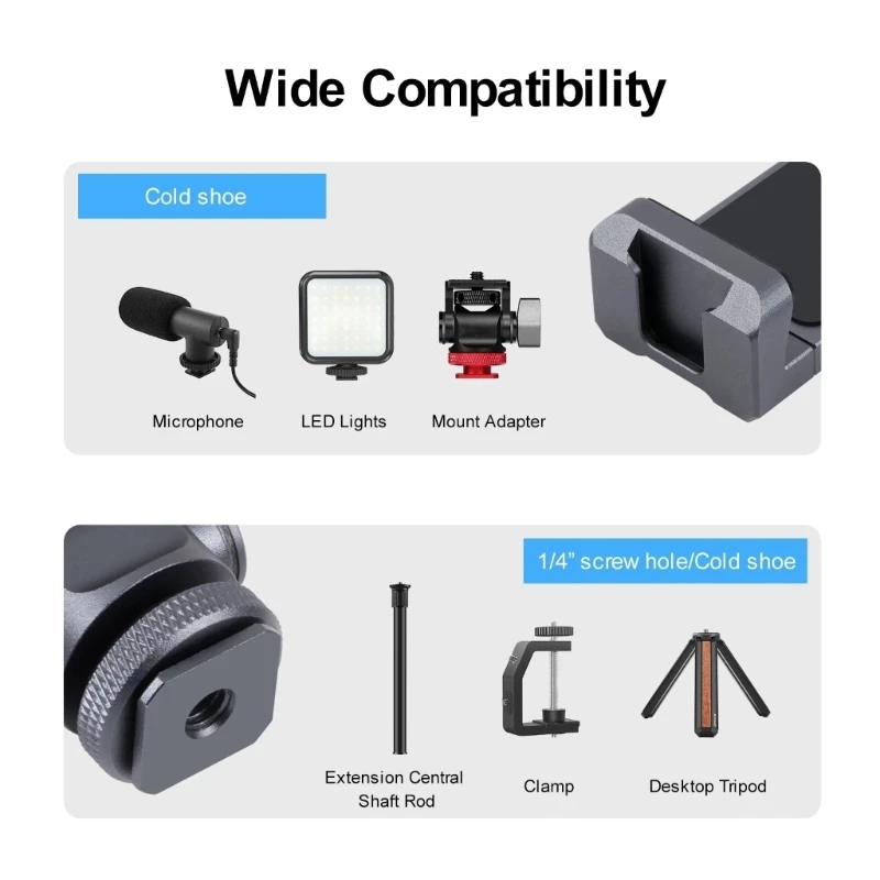 Universal 360 Degree Rotation Mini Lightweight Phone Clip 1/4 Screw Phone Holder