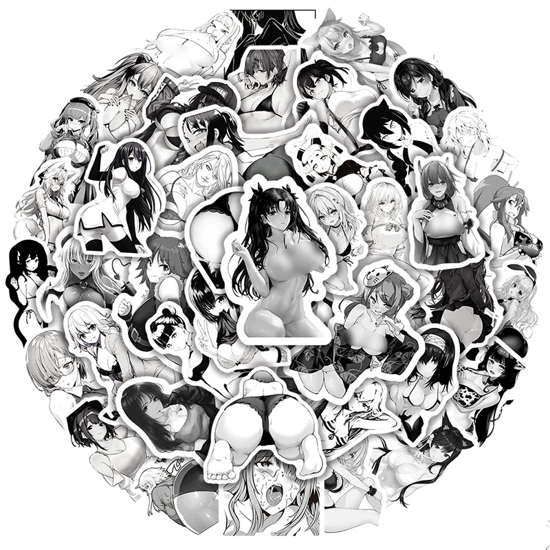 10/50pcs Japanese Black And White Sexy Waifu Graffiti Anime Stickers For Notebook Scooter Waterproof Anime Decorative Diy Toys