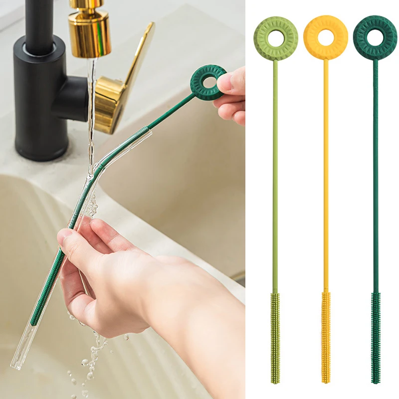 

1 Pc Reusable Round Silicone Straw Brush Baby Cup Bottle Brush Bendable Pacifier Slender Clean Brush Household Cleaning Tool
