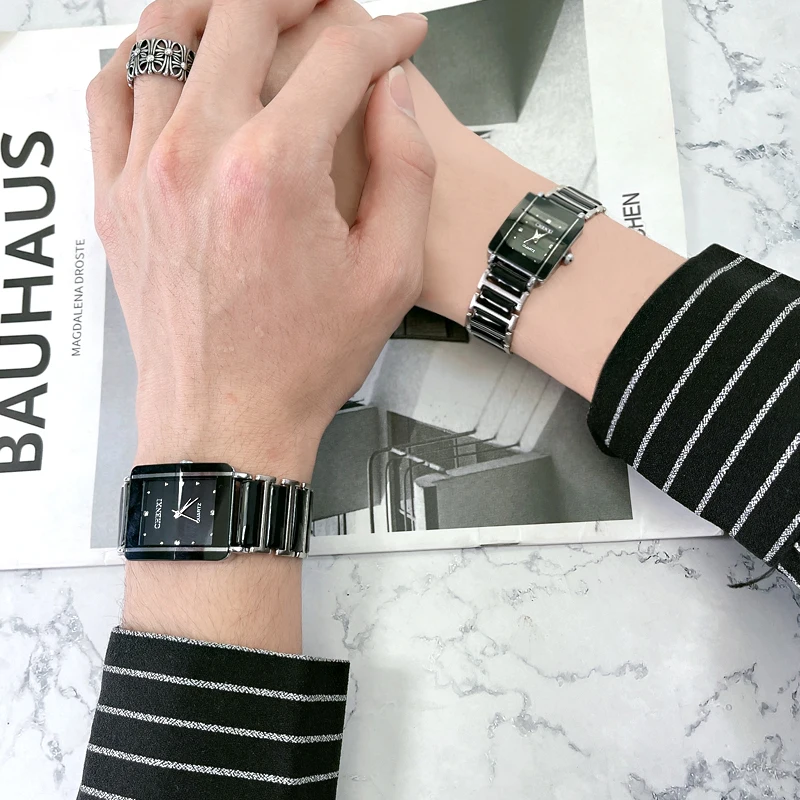 CHENXI Couple Watch For Women Men Ceramic Unique Bracelet Wristwatch Fashion Casual Women Square Watch Gifts Lover's Watches