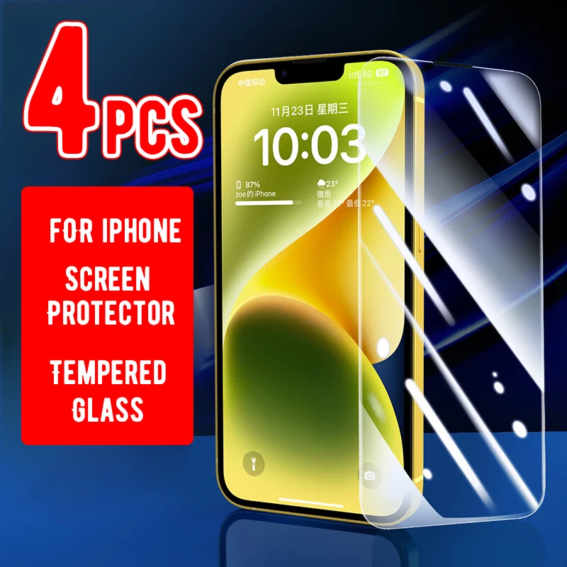 

4Pcs For IPhone 14 Pro Max 13 12 11 X XS XR Screen Protector 14Pro Max 13Pro 12Pro Mini 7 8 Plus Tempered Glass IPhone11 XS Max