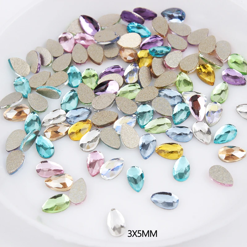 Cute Mini Glitter Flat Back Water Drop 3x5MM Glass Nail Art Rhinestone Apply To DIY Manicure Decoration Diamonds Accessories