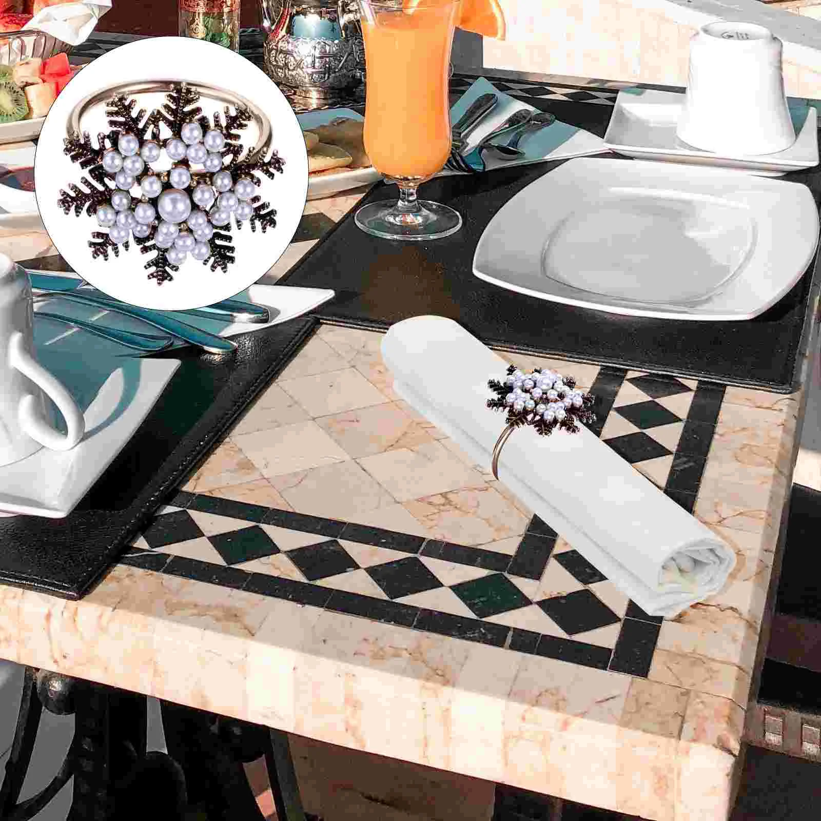 

2Pcs Shiny Pearl Napkin Holder Chic Christmas Napkin Buckles Festive Decoration