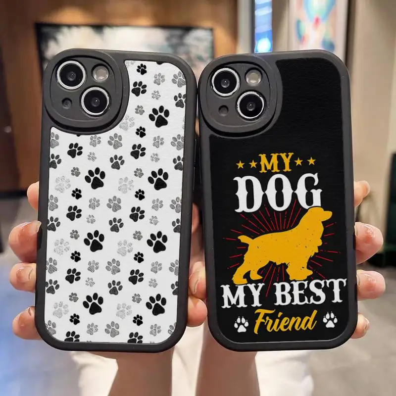 

Чехол для телефона IPhone 11 14 13 12 Pro Max Mini Xs X Xr 7 8 Plus SE2020, с собачьей лапой, надписью «Best Friends», мягкой кожаной текстурой