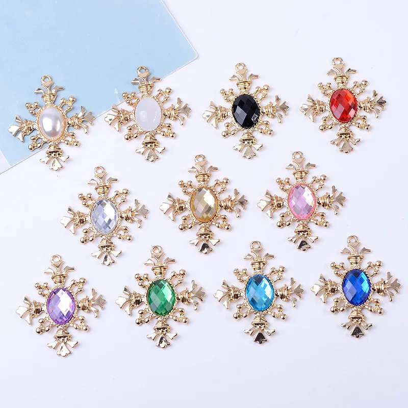 

5 Pcs Alloy Crystal Rhineston Cross Pendant Scepter Creative Rhinestone Button Ornaments Earrings Choker DIY Jewelry Accessories