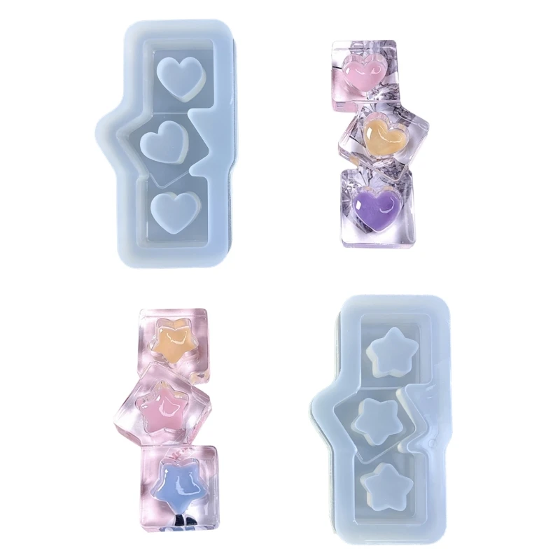 

3-Cavity Heart-shape/Star Resin Shaker Mold Silicone Resin Casting Molds Epoxy Mould for DIY Pendant Charm