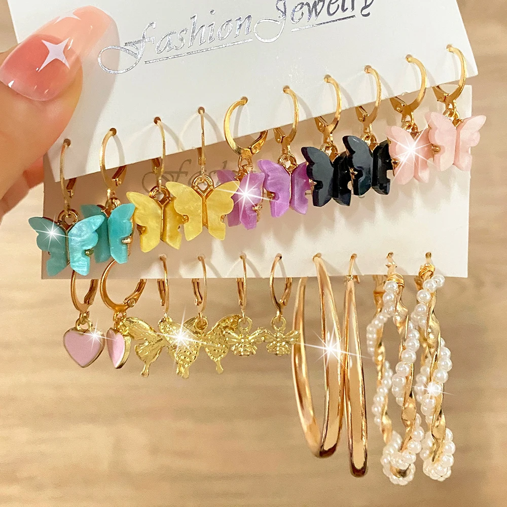 

IFMYA Vintage Twist Pearl Earrings Set Acrylic Heart Butterfly Pendant Earrings Gold Color Metal Earrings for Women 2022 Jewelry