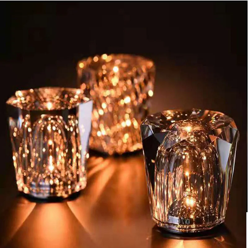 Crystal Diamond Led Lamp Projection Lamp Stained Glass Ambient Light Bar Night Light for Bedroom Luxury Lampshades Mesitas Noche