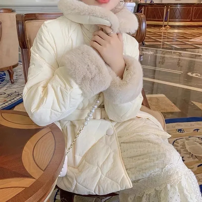 2022 Winter New Down Cotton Coat Womens Korean Loose Thin All-match Padded Jacket Women Casual Long Fur Collar Warm Parkas