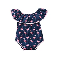 lovely toddler baby girls clothing summer casual sleeveless jumpsuit flamingo print boat neck pleated ruffled cotton bodysuit