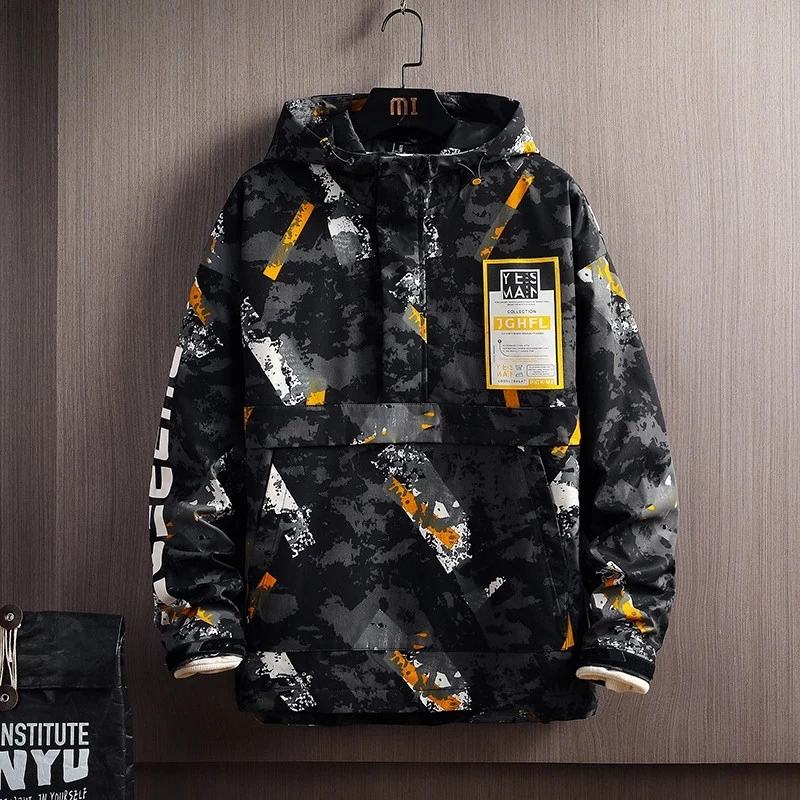 

Men's hooded casual windbreaker, hip hop clothing, camouflage coat, fashionable Street clothing, spring and autumn series