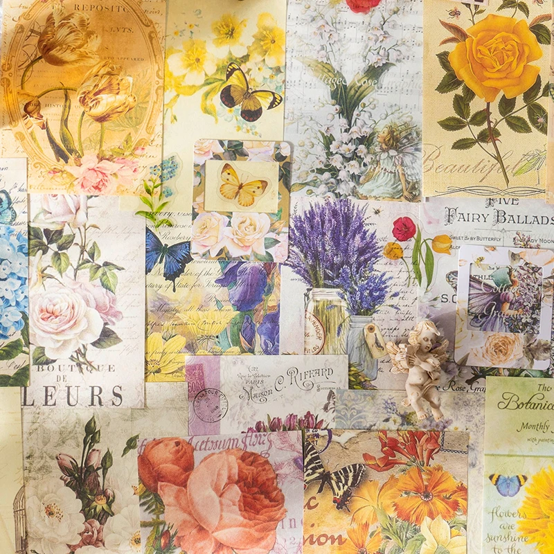 

20Packs Flower room girl series retro flower hand account decorative stickers multi-material material package