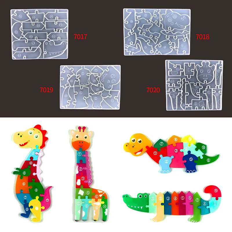 

Dinosaur Puzzle Mold DIY Epoxy Resin Silicone Mould Giraffe Crocodiles Puzzle Game Crystal Epoxy Resin Mold for Kids