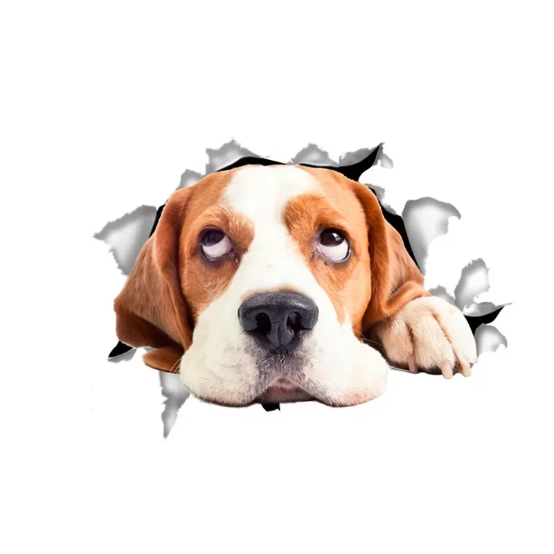 Виниловые водонепроницаемые 3D наклейки на стену с улыбкой щенка вид отверстиями