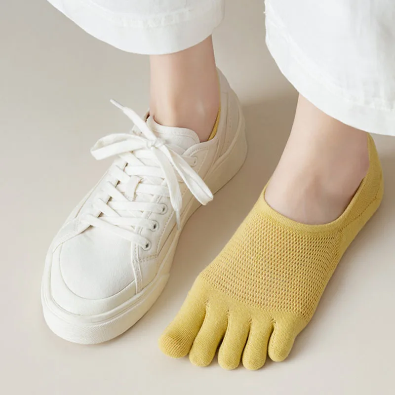 Women's Toe Socks Fashion Sweat-absorbing Breathable Cotton Boat Sock  Elastic Invisible Ankle Short Comfortable Casual Sokken