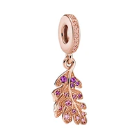pink purple cz oak leaf pendant fit original pan charms bracelets women rose color leaves beads for jewelry making diy accessory