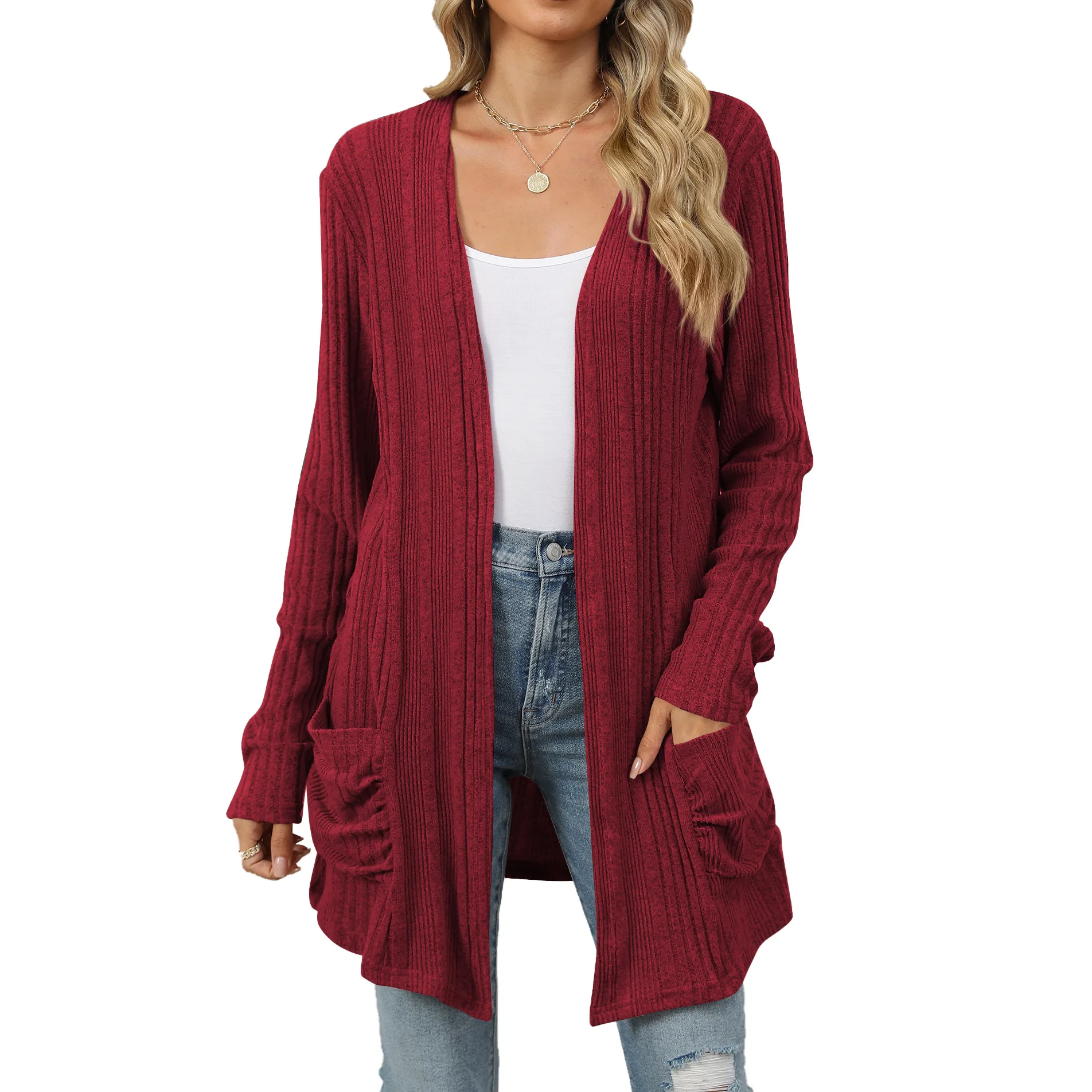 Новинка 2024 Женская Коллекция осень-зима повседневный однотонный кардиган с