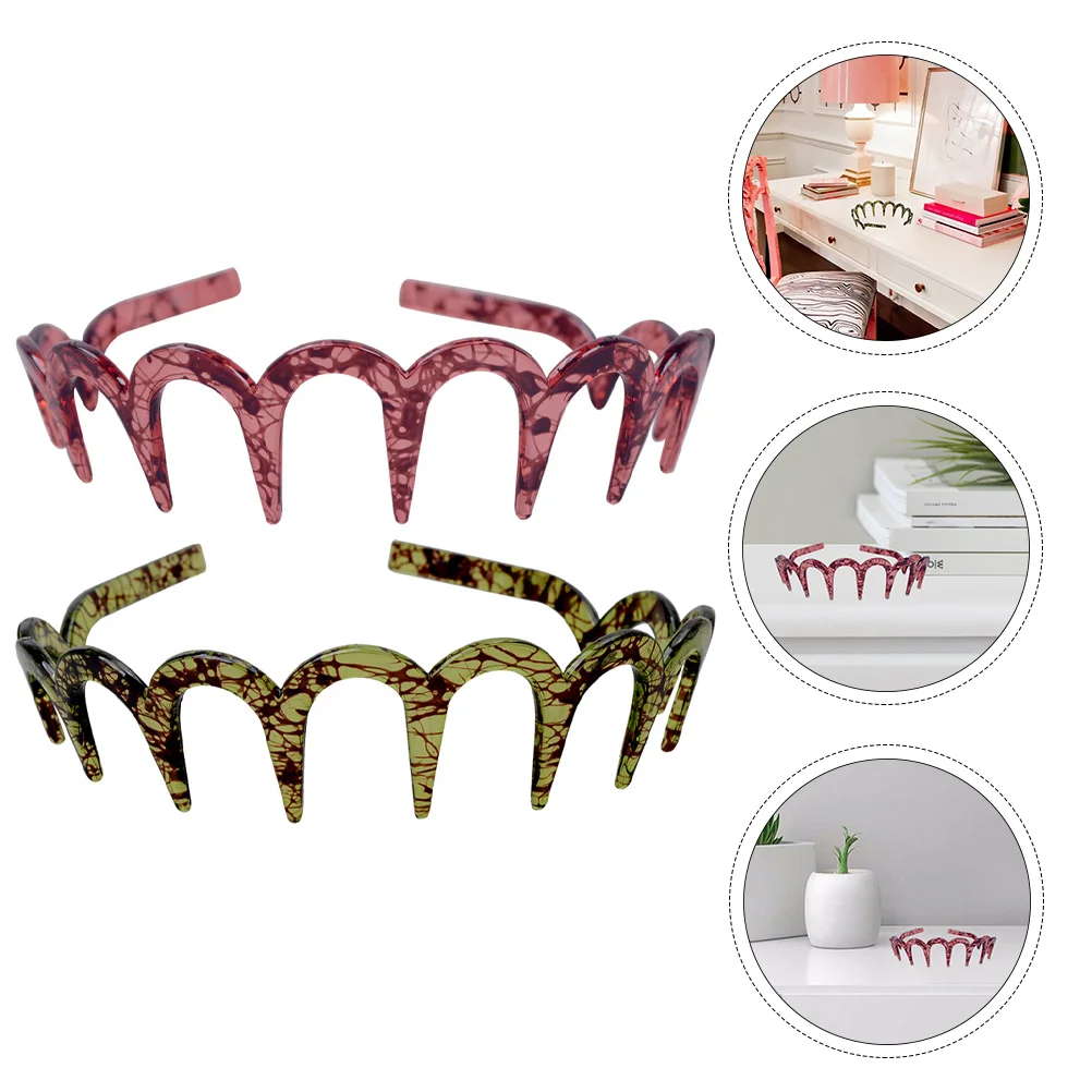 

2pcs Hair Hoops Resin U Toothed Headbands Hair Clasp Headdress for Lady