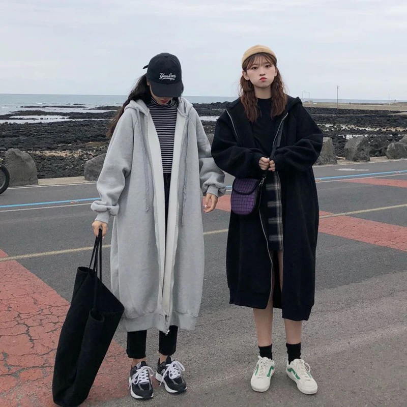 

Long Down Women`s Hoodie Dress Ladies Coats Jackets Clothing Loose Streetwear Oversize Hooded Trench Sweatshirt Retro Ladies Top