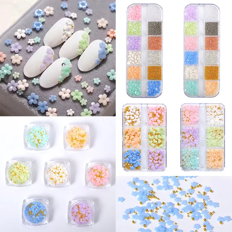 

Five-Petal Flowers 3D Nail Decors UV Color Change Pearl Flower Nail Gem Mix Bead Cute DIY Manicure Jelly Decor Accessories