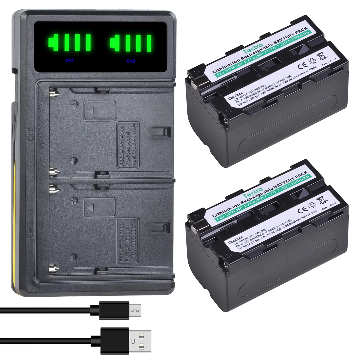 5200mAh NP-F750 NP-F770 Battery + LED Dual Charger for Sony NP F730 F550 F760 F960 F970 and LED Video Light YN300Air II YN600