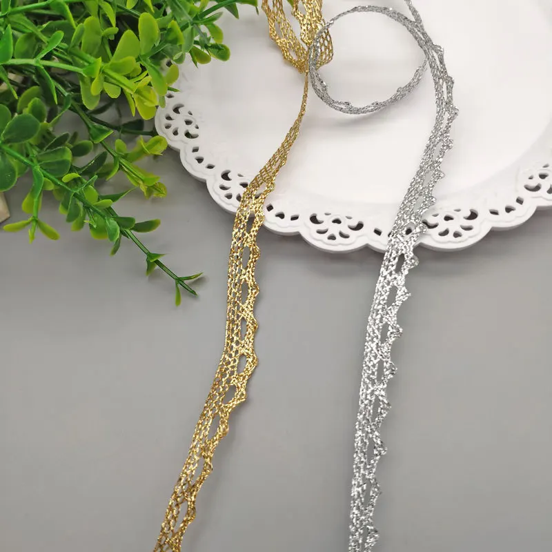 

1Yard High Quality Gold Lace Fabric Wide 0.9cm Ribbon Sewing Curtain Silver Lace Trim Dress Guipure Applique Decor dentelle H-09