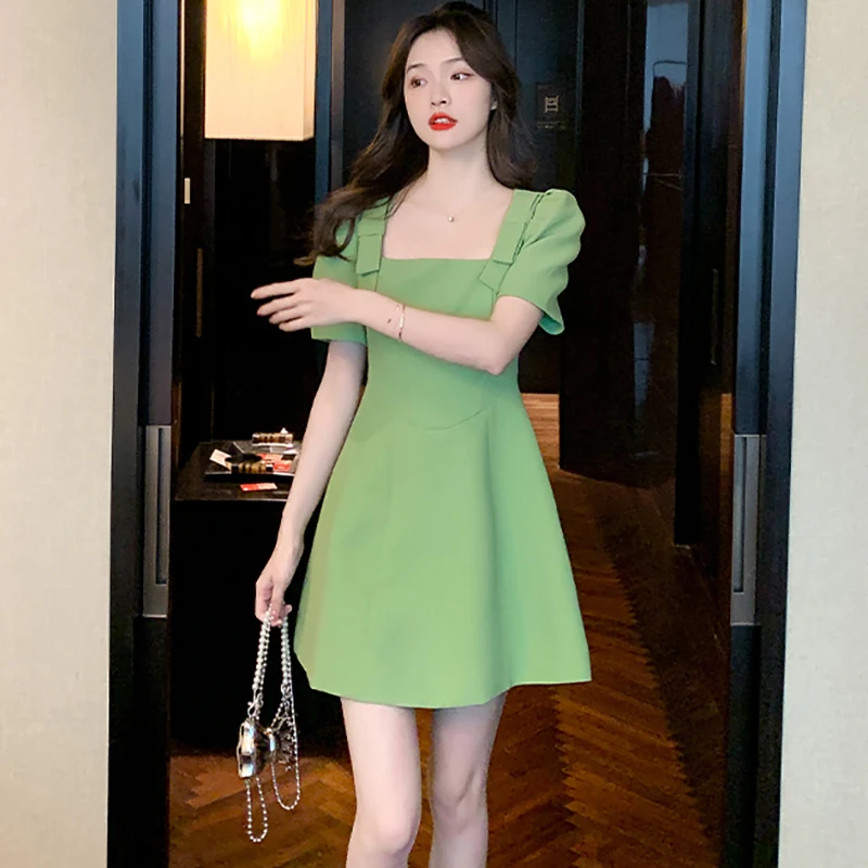 

Женское платье с коротким рукавом и квадратным вырезом, черное облегающее платье-мини в Корейском стиле для выпускного вечера, лето 2023