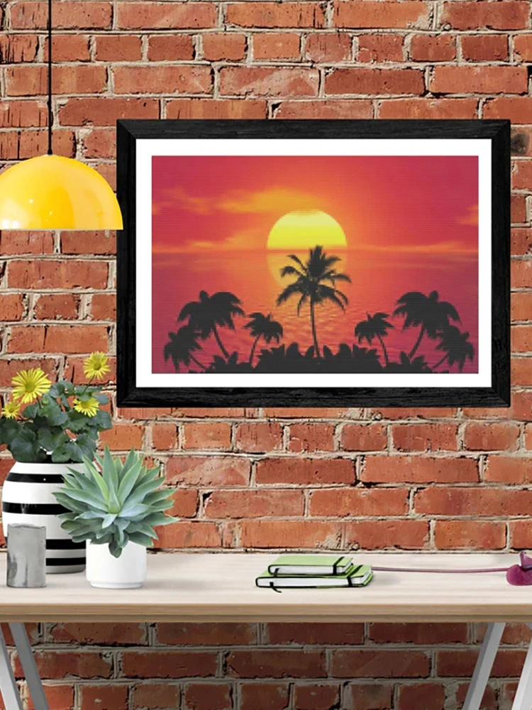 

DIY-5D Diamond Painting Red Sun Black Coconut Splice Set Full Diamond Embroidery Mosaic Picture Closed