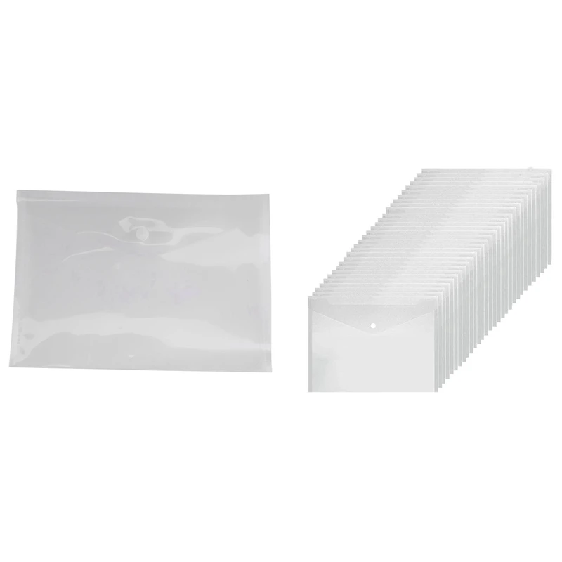 

42 Pcs Folder With Snap Button Closure, Quality Clear Plastic Envelopes, 12 Pcs A5 & 30 Pcs A4