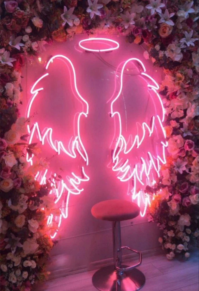 

Custom Neon Signs Angel Wings With Halo LED Lights Wedding Party Decor Bedroom Bar Art Wall Decoration Girl Birthday Gift