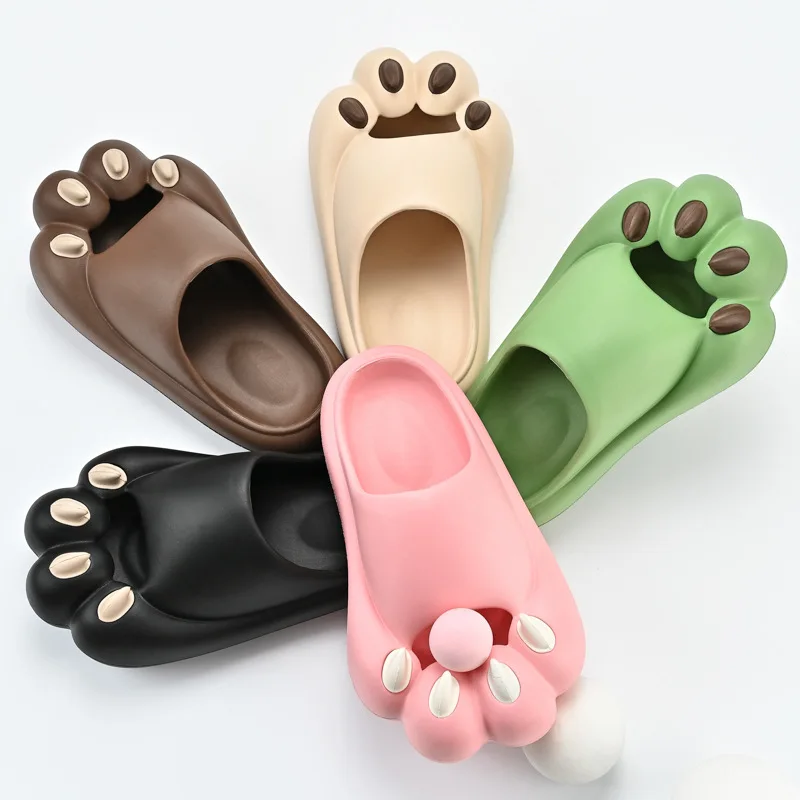 New Summer Women Cartoon Slippers Lovely Bear Paw Home Indoor Slippers Funny Couples Male Slides Casual Beach Sandals Flip Flops