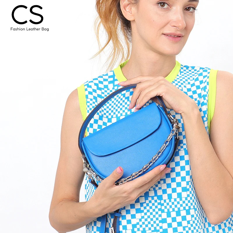 CS Designer Flap Shoulder Bag Women Genuine Leather Crossbody Handbag Chain Top-Handle Half Round Purse Cowhide Messenger Bags