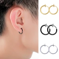 wholesale simple non piercing hoop earrings for women men teens titanium steel earrings hoops fake piercing fashion jewelry