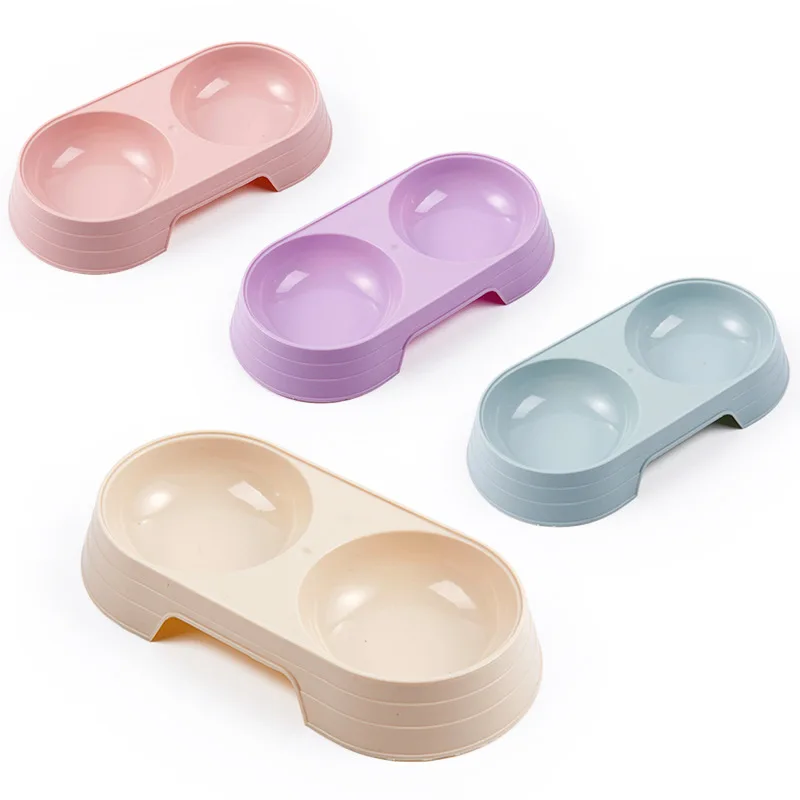 

Dog Accessories Kitten Feeder Feeding Food Cat Cat Pet Plastic Tray Macaron Pet Supplies Double Drinking Bowl