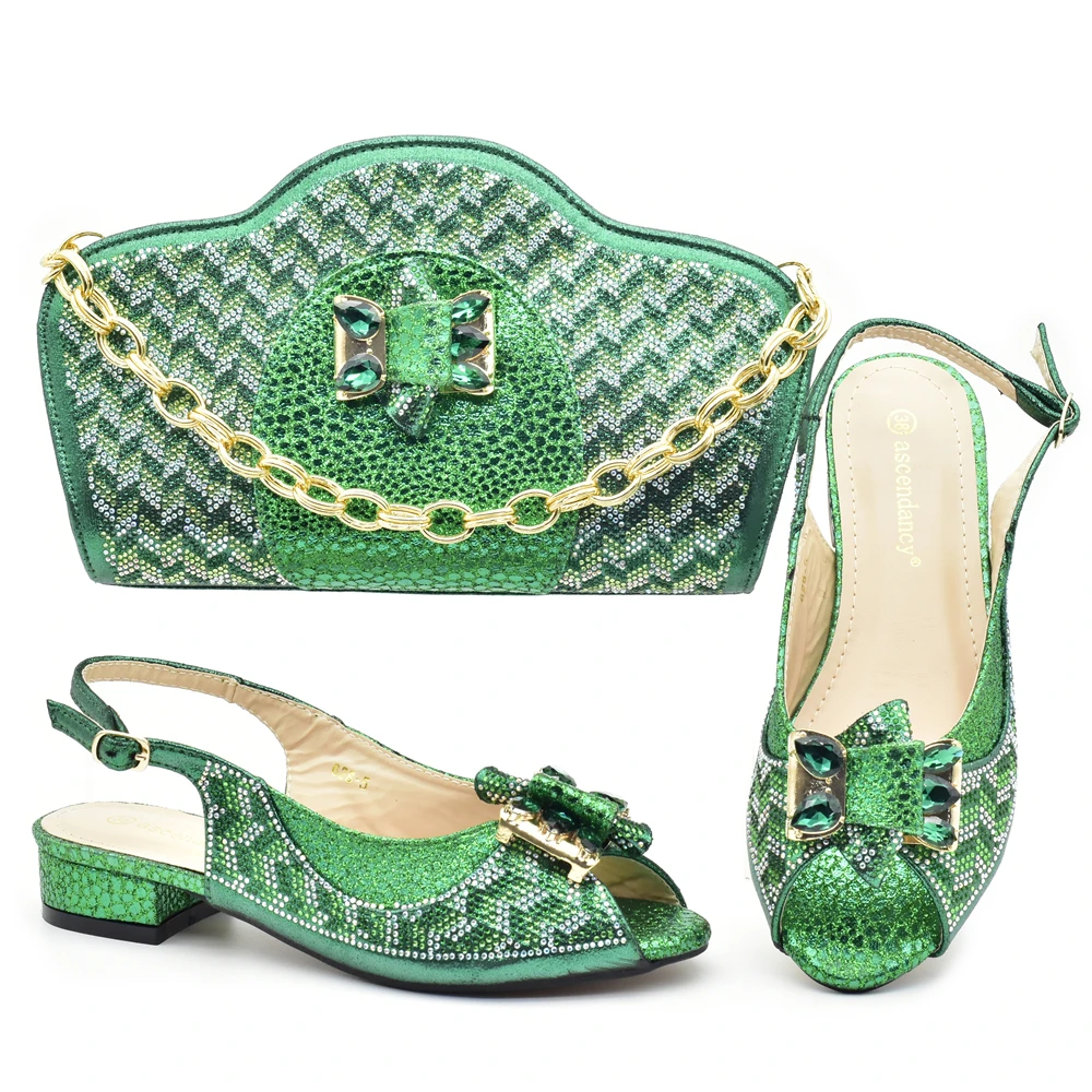 

Green Color Shoe and Bag Set New 2023 Women Shoes and Bag Set African Wedding Sandals Italian Shoes with Matching Bags Set
