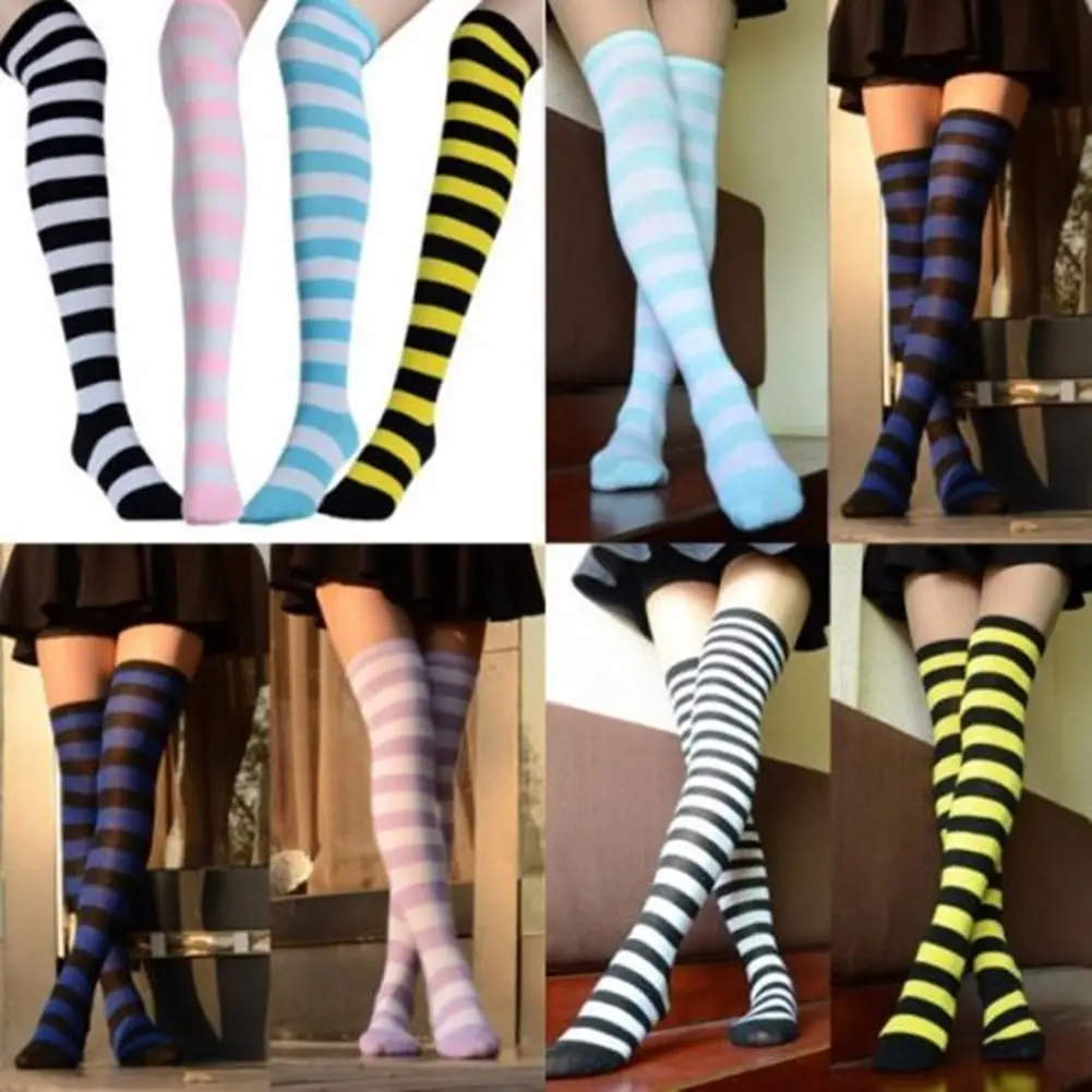 

Thigh Highs Socks Women Over The Knee Stockings Sexy Hosiery Knee High Socks Stripe Fashion Long Socks Happy Funny Women Socks