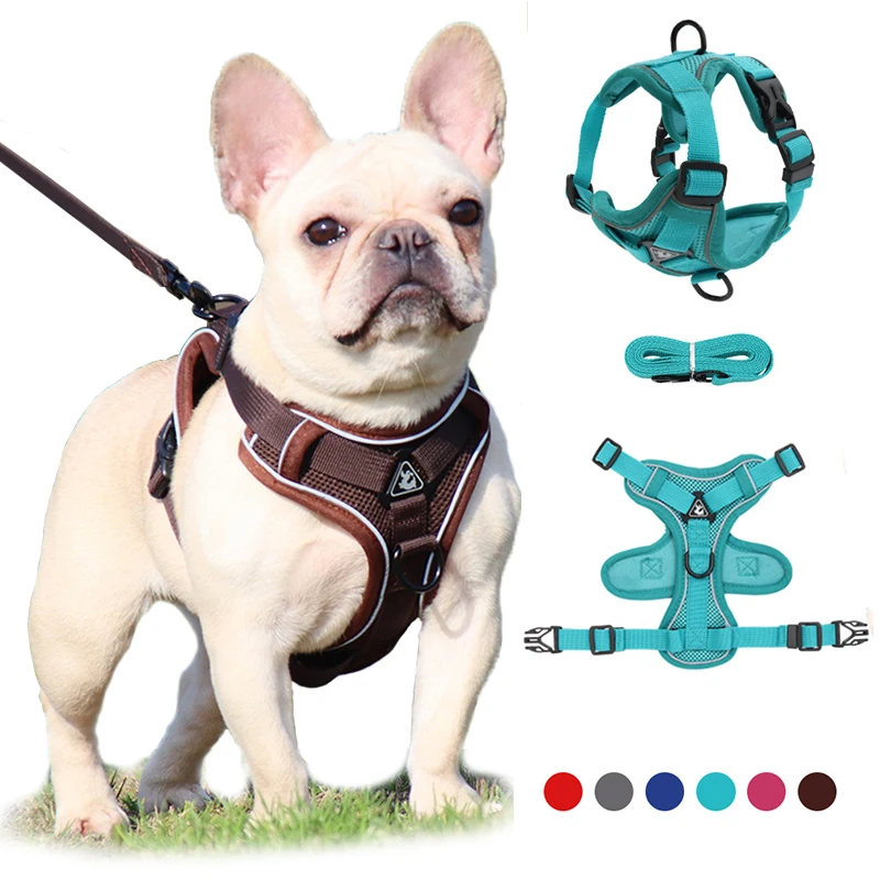 Dog Harness and Leash Set Adjustable Reflective Breathable Mesh Pet Puppy Cat Belt Vest Strap Teddy Bulldog Products Accessories