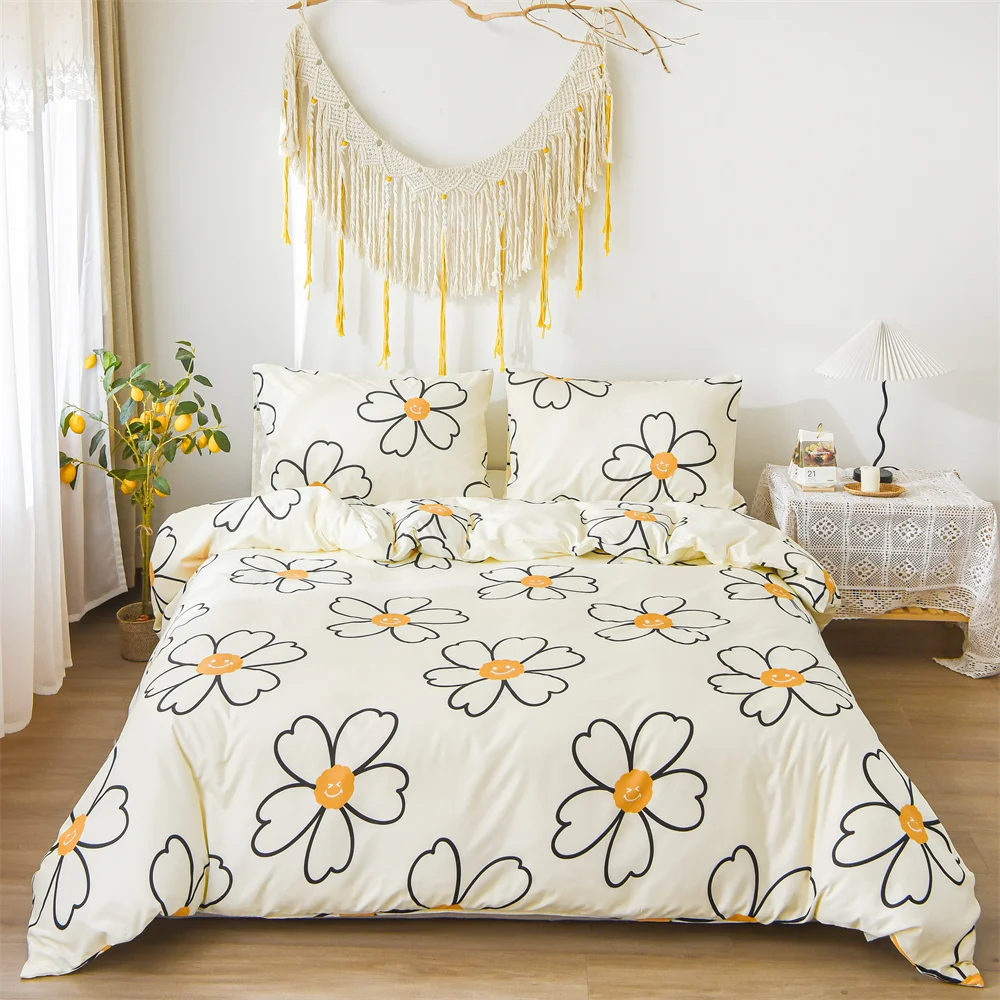 

Duvet Cover Set Queen Size White Color Flower Pattern Bedding Farmhouse Style Quilt Cover Set(duvet cover with 2pcs pillowcase)