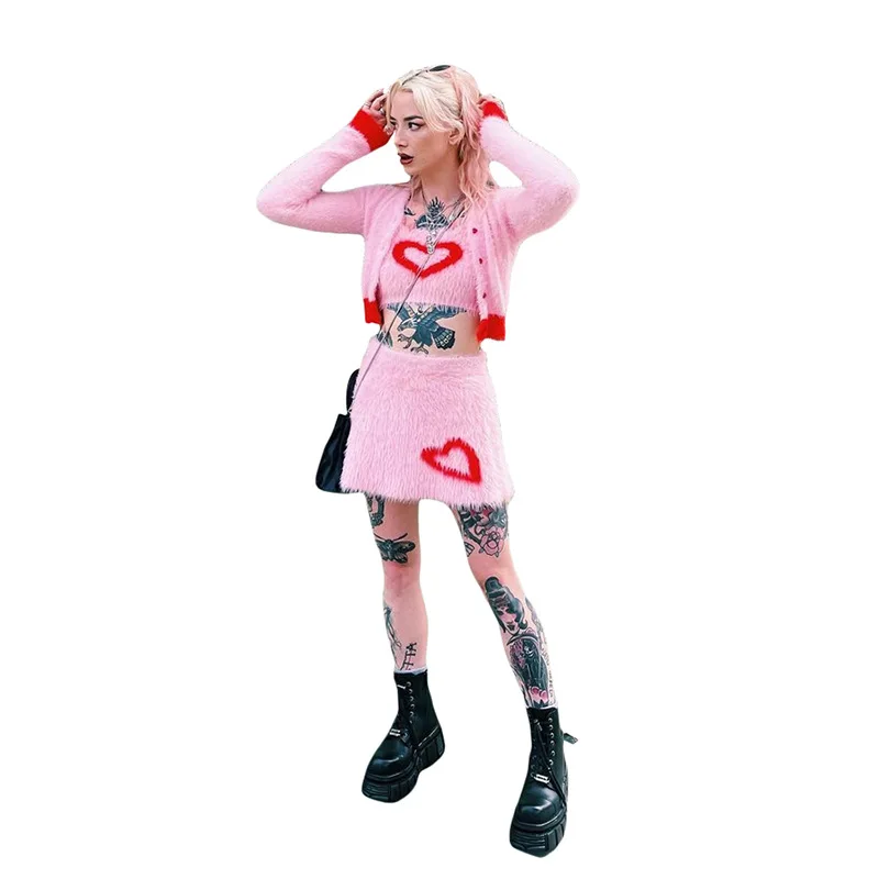 

Модная женская осенняя теплая уличная одежда 2022, элегантный милый розовый мягкий облегающий кардиган в студенческом стиле, свитер, необычн...