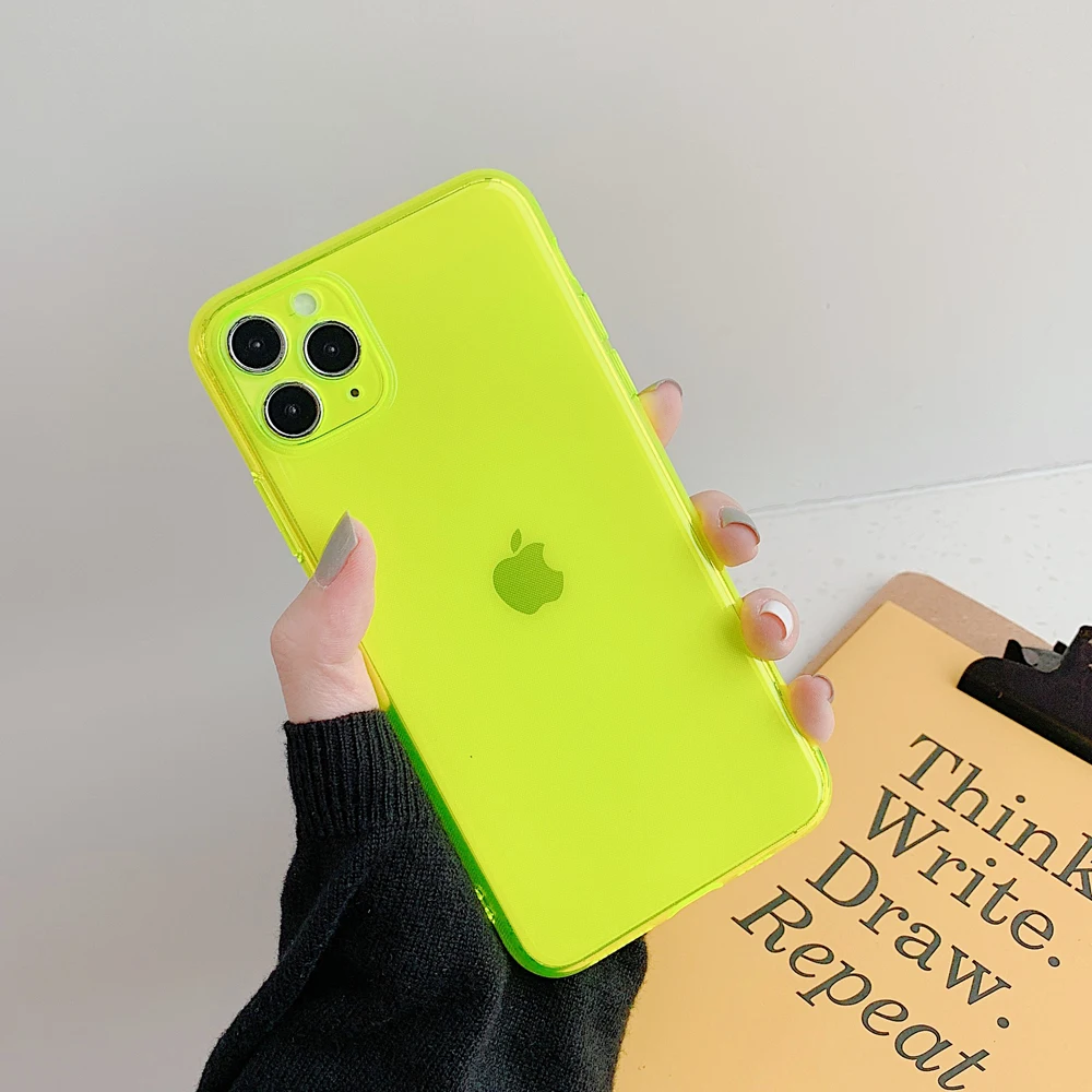 

Neon Fluorescent Color Phone Cases For iphone 13 12 11 Pro Max Mini X XR XS Max 6 6S 7 8 Plus SE 2020 Fully protected soft cover