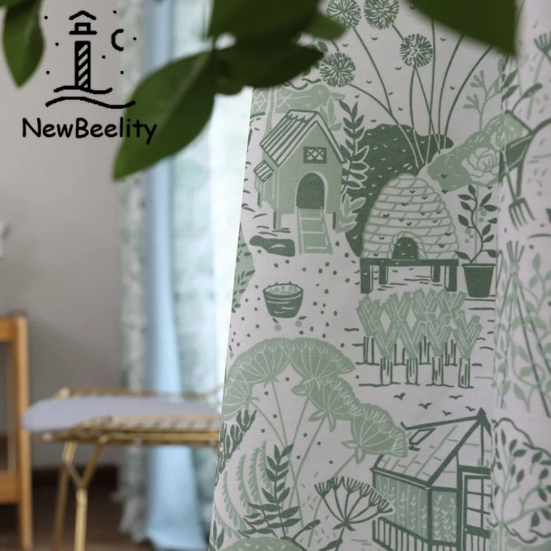 

British Curtains for Living Dining Room Bedroom Country Green Imitation Cotton Linen Print Curtain Fancy Curtain Kitchen Curtain