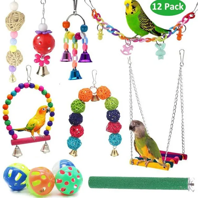 Combination Parrot Bird Toys Accessories Articles Parrot Bite Pet Bird Toy For Parrot Training Bird Toy Swing Ball Bell Standing 6