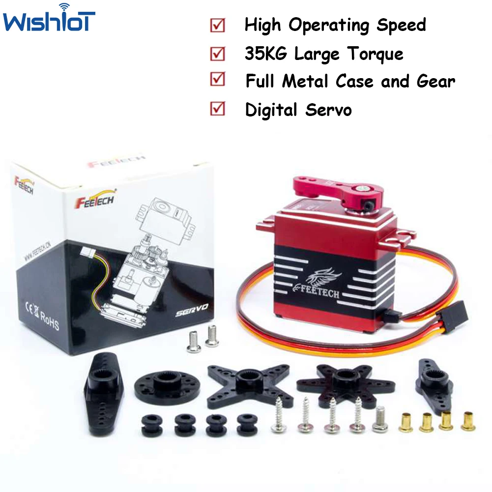 Цифровой сервопривод Feetech FT5835M, 35 кг, 180 градусов, высокая скорость, большой крутящий момент, металлическая Шестерня 25T, рычаг для радиоуправляемой машины, лодки, самодельного робота
