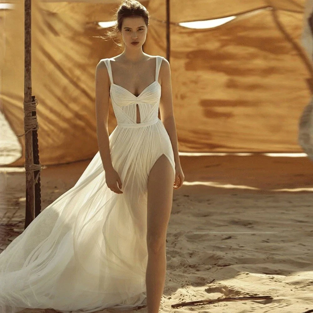 Трапециевидные Свадебные платья с лямкой на шее открытой спиной со шлейфом для