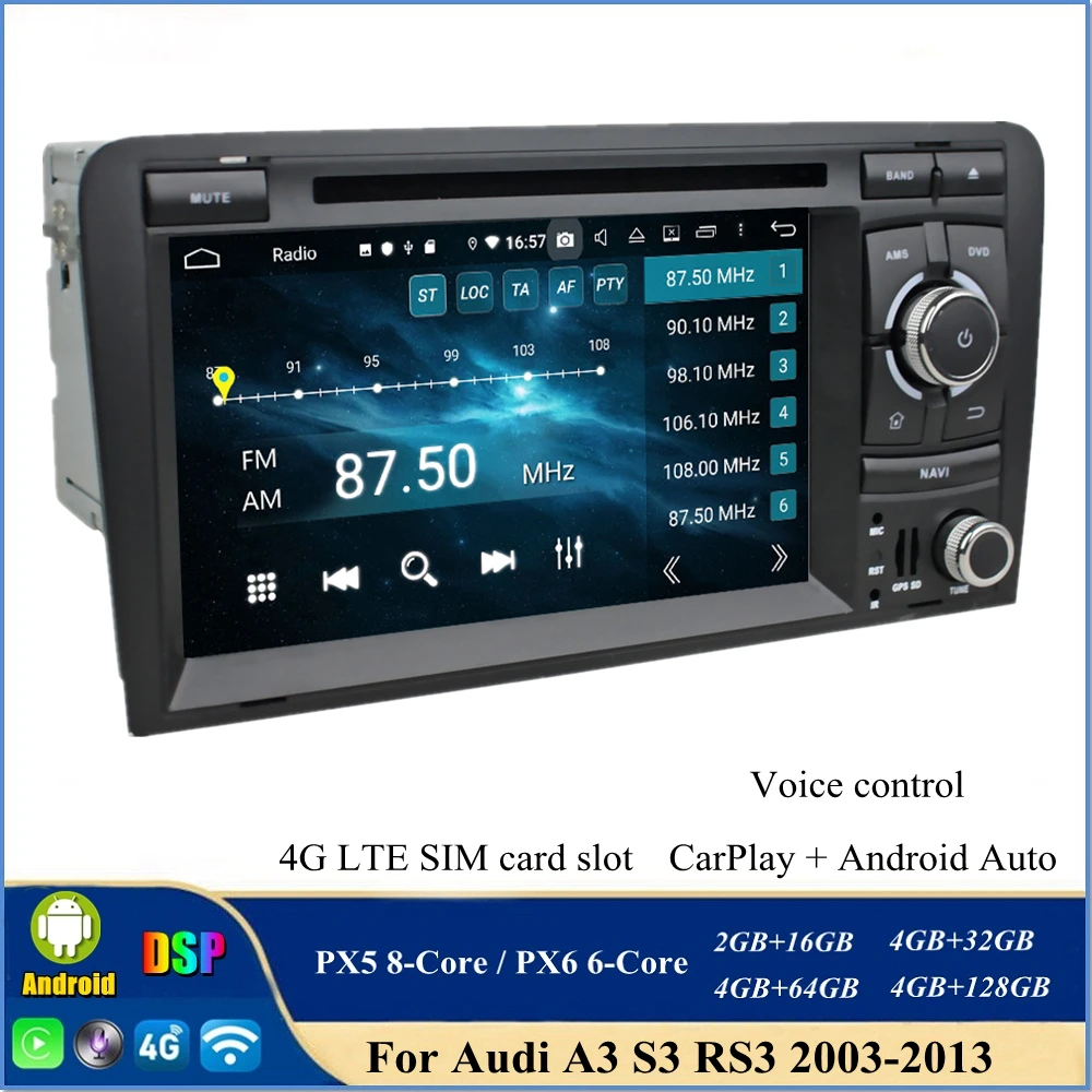

Автомагнитола PX6, 2 DIN, 7 дюймов, Android 12, DVD, для Audi A3 S3 RS3 2003-2013, мультимедийный видеоплеер, GPS-навигация