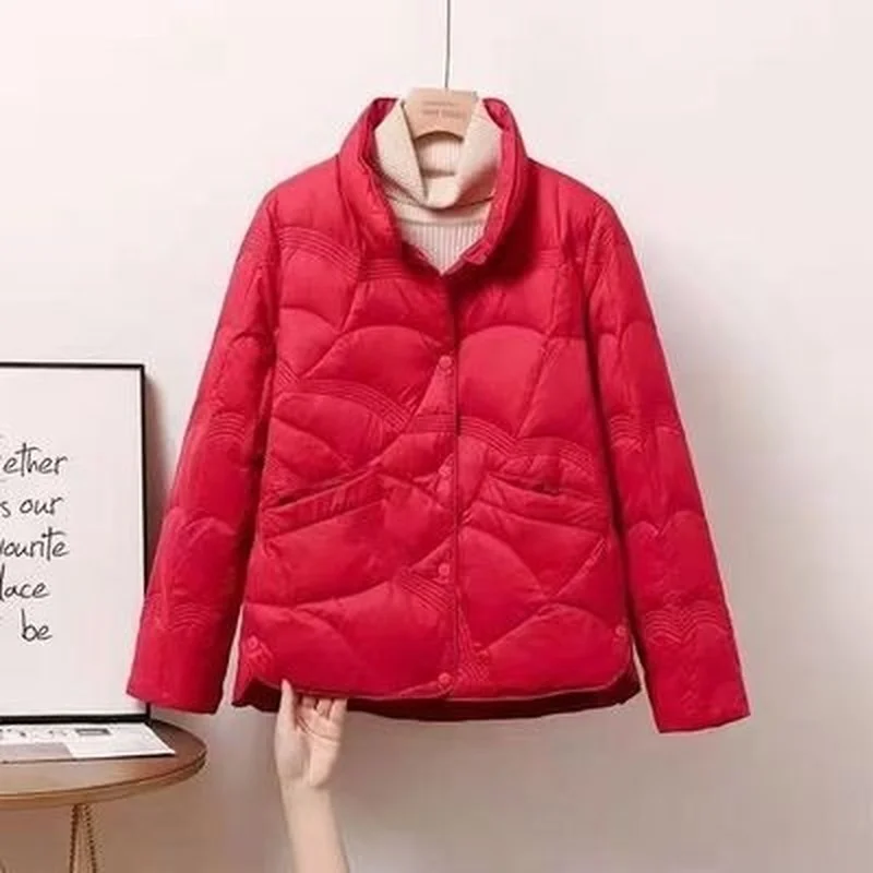 2022 New Korean Fashion Elegant Women Padded Cotton Coats Stand Collar Single Breasted Parkas Solid Long Sleeve Warm Jackets