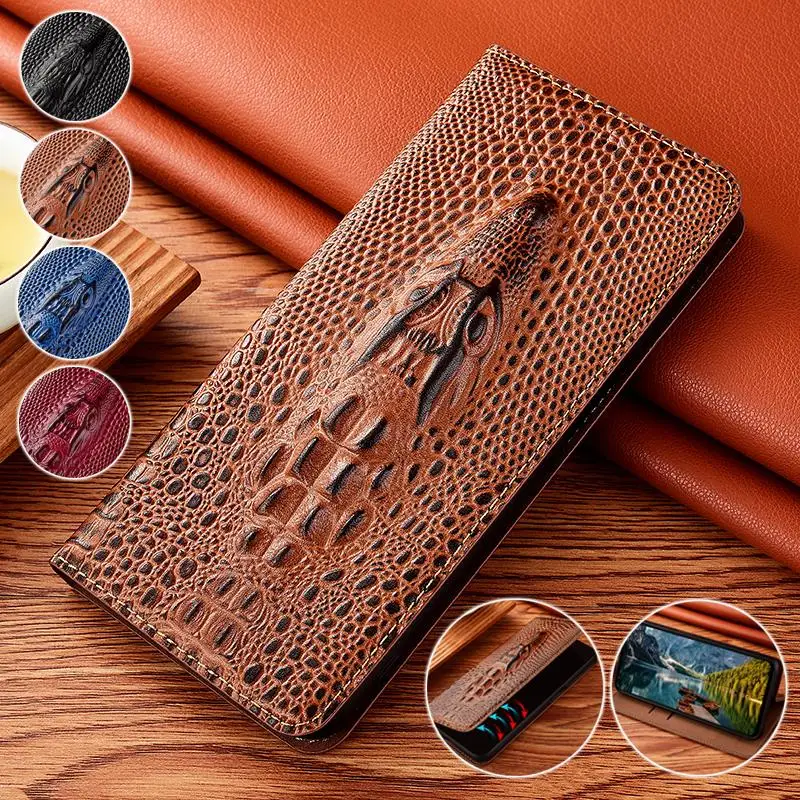 

Genuine Leather Alligator head Phone Case for Huawei Honor V10 V20 V30 V40 Lite Pro 5G Magnetic Flip wallet Funda Coque Cover