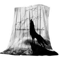 wolf black night lightning wild animal warm blanket office rest sofa couch bedding cover bedsheet student home bedspread