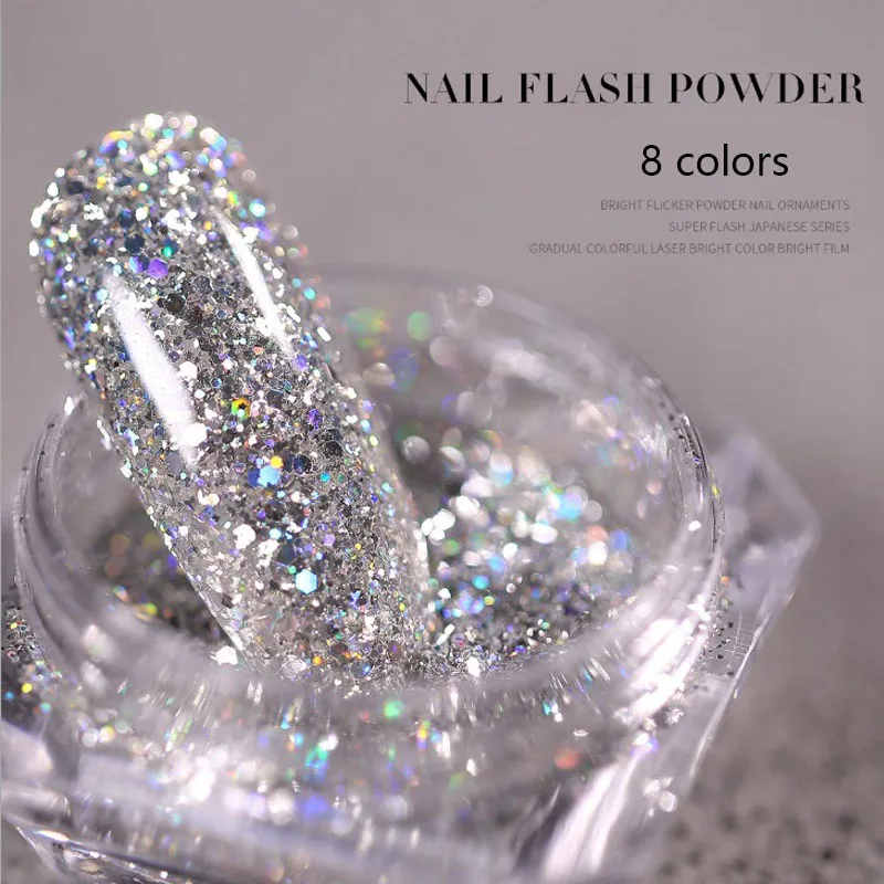 

2023 Platinum Powder 3D Mixed 8 Color Nail Dust Sets Glitter Siliver Sequins Flakes 3D Mixed 8 Color Nail Dust Sets Glitter